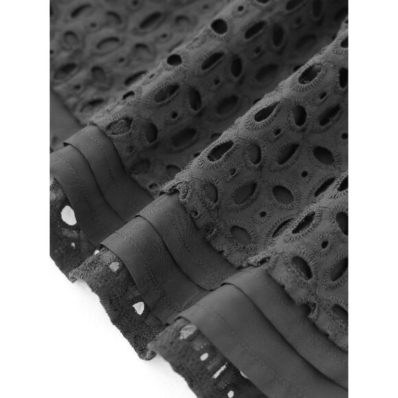 PRETTYGARDEN Women's Long Sleeve Eyelet Mini Dress, Size S, Black, Modern Fit - Picture 5 of 5